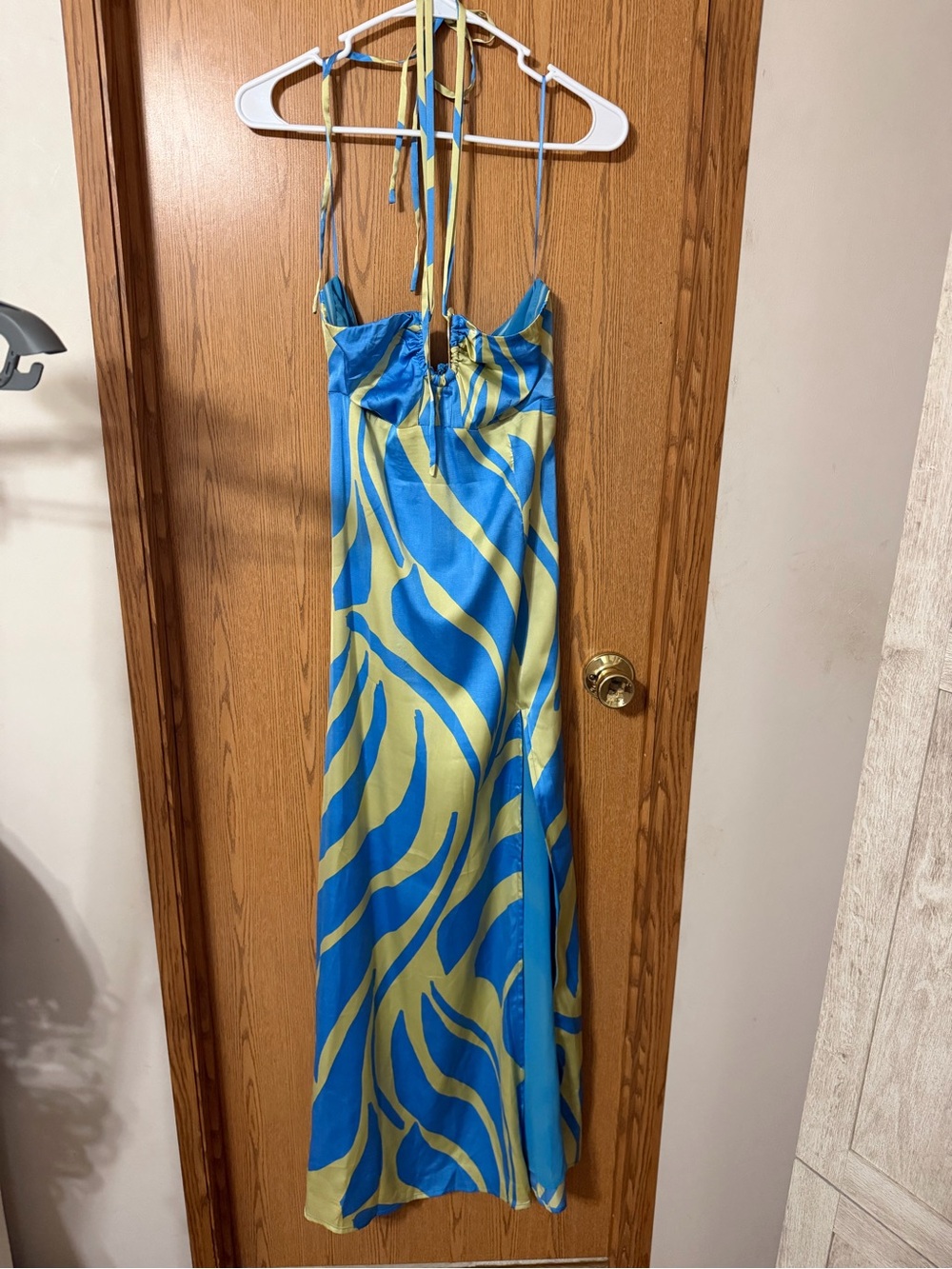 Dress Forum Los Angeles Blue Green Tropical Halter Maxi Dress Size Small